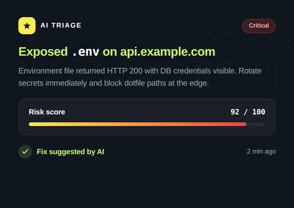 AI-triaged finding explained in plain English