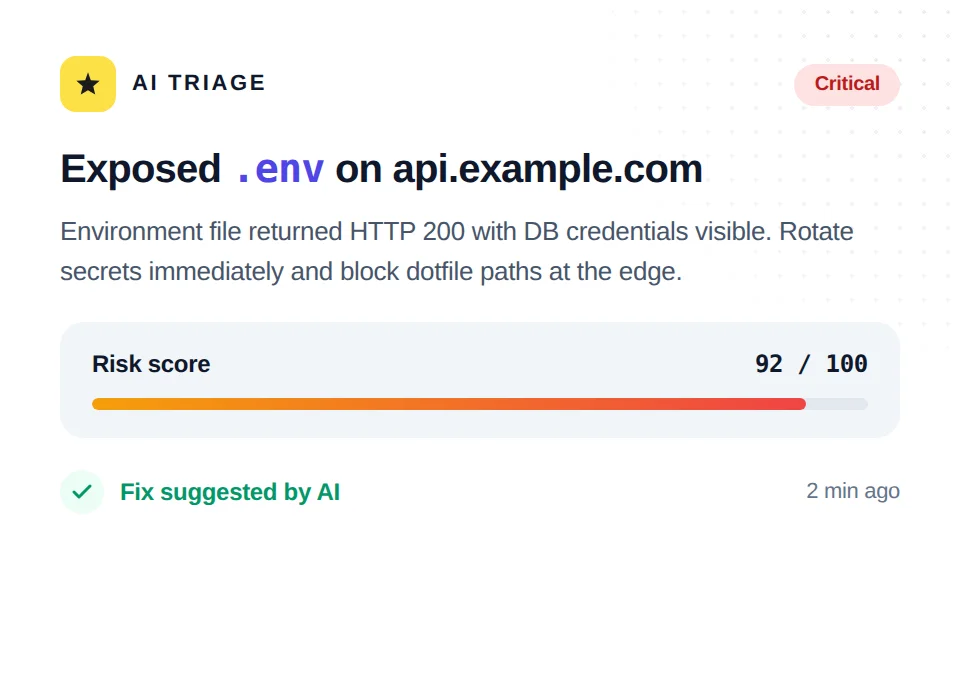 AI-triaged finding explained in plain English